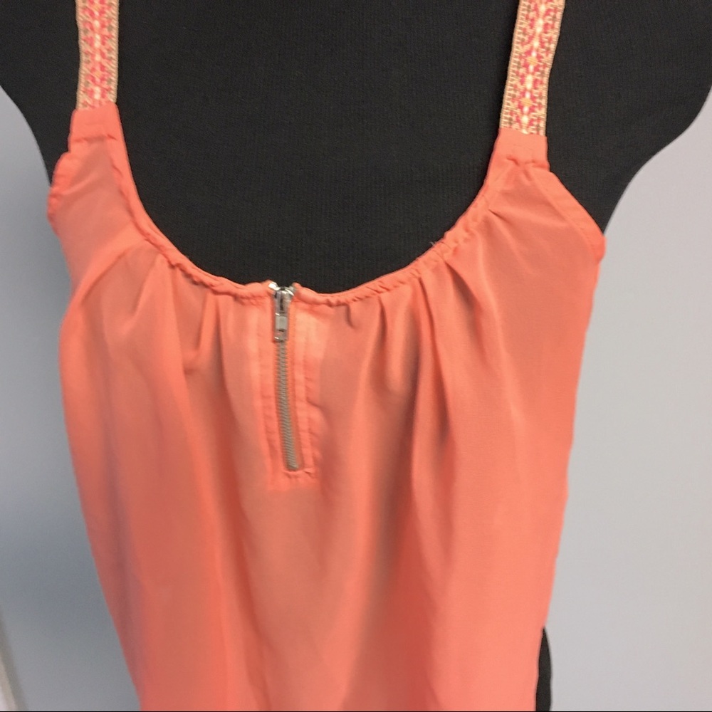 Sheer Tank Top with zipper and Embroidered Straps